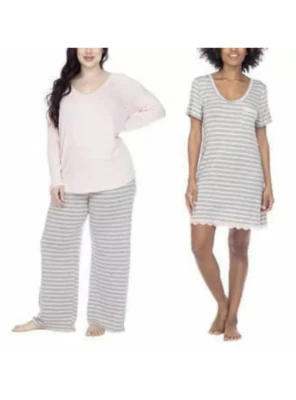 Conjunto de 3 piezas de PJ para damas Honeydew - vestido/top/pantalones - rosa/gris - tallas M - NUEVO Foto 1 de 4