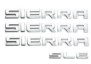4Pcs Chrome GMC Sierra SLE Letter Emblem Badge Front Door/Rear Tailgate