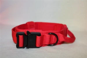 BRIGHT RED NYLON TACTICAL K9 DOG COLLAR: 1-1/2" Wide w/HANDLE Medium-NEW - Picture 1 of 8