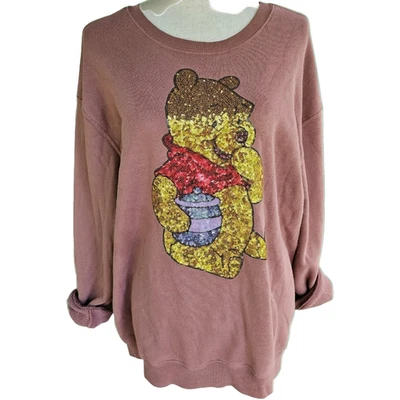 Disney "Winnie The Pooh" Sweatshirt Brown Sequined Plus Womens 2X Crewneck - Image 1 of 4