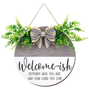Welcome Sign Welcome-ish Front Door Sign Funny Wreaths Hanging Wooden Plaque ... - Picture 1 of 7