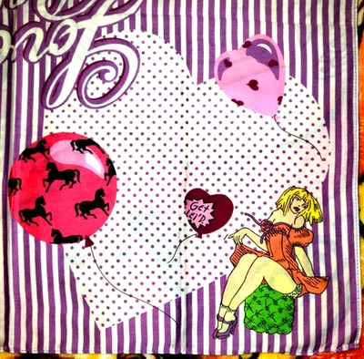 Vintage Betsey Johnson Guys Love BJ Multi Pinup Dress Babe Girls Pop Art Scarf - Image 1 of 4