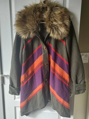 Anthropologie Cartonnier куртка женщин средний шерсти смесь плащ пальто зеленая полоса - Изображение 1 из 4