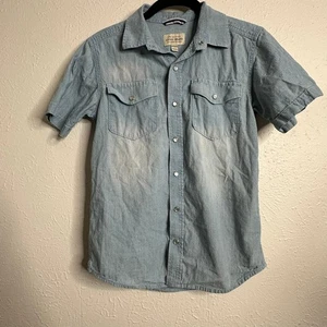 Boys Size Medium Lucky Brand Denim Distressed Pearl Snap Button Up Shirt  - Picture 1 of 13