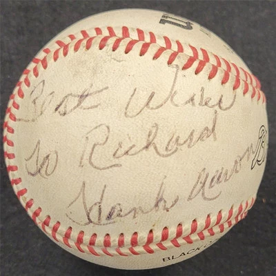 Hank Aaron signed "To Richard" Wilson Braves Baseball autograph Braves~ JSA - Image 1 of 4