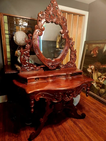 Antique Victorian Black Forest Vanity,desk Cover