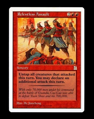 RELENTLESS ASSAULT Portal Three Kingdoms MTG Card Magic P3K English Rare NM+ - Image 1 of 2