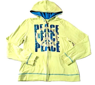 Niñas JUSTICIA Chaqueta Lentejuelas Verde Neón 18 Aqua PAZ Algodón Tejido Sudadera con Capucha Cremallera Completa Foto 1 de 4