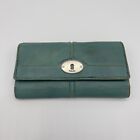 Fossil Maddox Leather Flap Clutch Wallet Turquoise Blue/Green Silver SWL4022