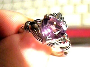 925 STERLING SILVER IRISH CLADDAGH CELTIC ring 8 band amethyst elegant heart WOW - Picture 1 of 8