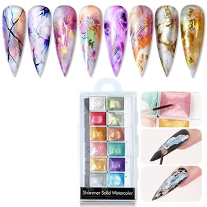 12 Colors Nail Shimmer Solid Watercolor Nail Art Watercolor Palette Glitter Nail - Picture 1 of 4