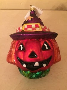 NEW Christopher RADKO LARGE Pumpkin Witch Halloween Ornament Blown Glass NWT! - Picture 1 of 8