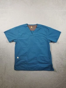 Carhartt Scrub Top Adult Small Blue Vneck Ripstop Short Sleeve Medical Uniform - Picture 1 of 8
