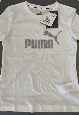 Puma Regular Fit Girls Shorts Sleeve Tee Crew Neck White Size Small - Image 1 of 4