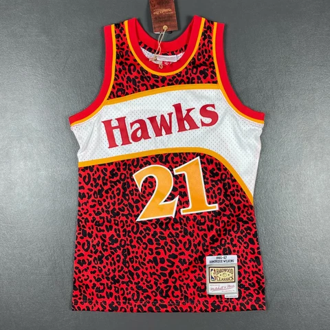 100% Authentic Dominique Wilkins Mitchell Ness Hawks Wildlife Jersey Size S 36 Cover