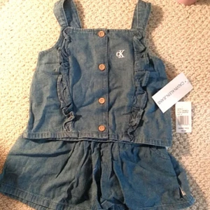 Girls Denim Short Set Ruffles Blue Jeans Size 4 NWT Calvin Klein 2 Pcs $55 - Picture 1 of 5