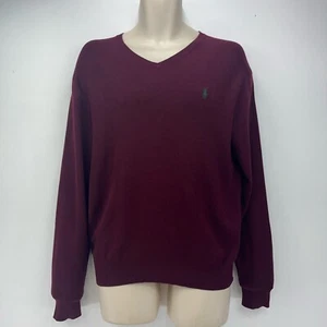 Ralph Lauren Jumper Size Medium Prima Cotton Burgundy V Neck Sweater Pullover - Picture 1 of 13