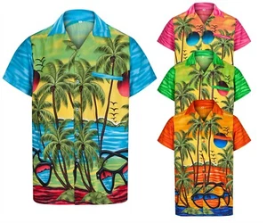 MENS HAWAIIAN SHIRT SUNGLASSES BRIGHT STAG BEACH HOLIDAY SUMMER LOUD FANCY DRESS - Picture 1 of 5