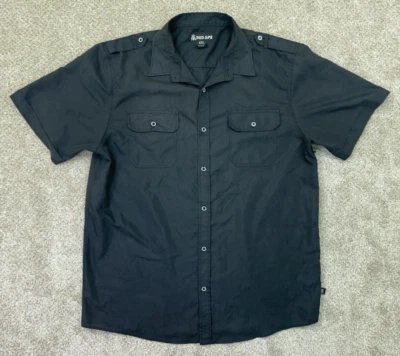 Camisa masculina Red Ape XXXXL preta bolsos frontais manga curta Y2K VINTAGE - Imagem 1 de 4