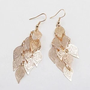 Orecchini pendenti foglia tono oro moda goccia leggera fata bohemien - Foto 1 di 3