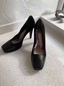 M&S Autograph Insolia Suede Alligator Toe Cap Black Comfort Heels Size 8 - New - Picture 1 of 23