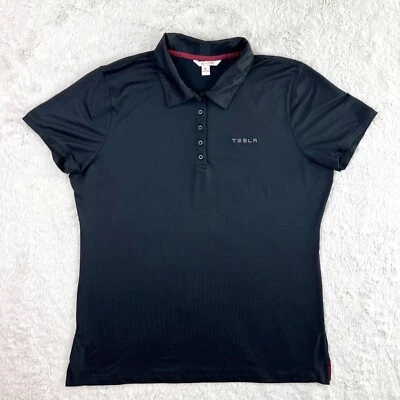 Tesla Polo Shirt Women’s XL Black Uniform Spandex Stretch Short Sleeve Red House - Image 1 of 4
