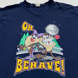 vtg 90s TASMANIAN DEVIL OH BEHAVE! 2-SIDED V-NECK T-Shirt XL looney tunes taz - Picture 1 of 8