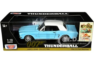 1964 1/2 FORD MUSTANG LIGHT BLUE 007 BOND THUNDERBALL 1/18 BY MOTORMAX 79834 - Image 1 of 4
