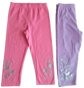 365Kids Girls 2 leggings,Color Pink, Purple Silver Print Size 7 - Picture 1 of 8
