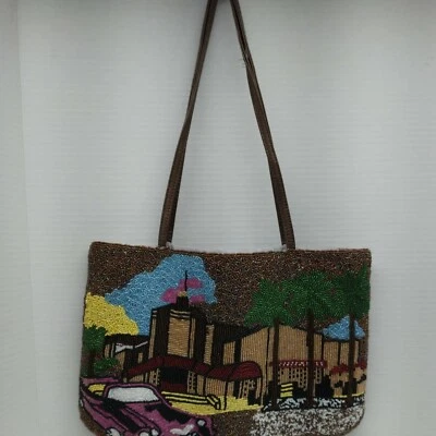 BOLSO CON CUENTAS Vintage Colores Brillantes Rosa Convertible Forrado con Cremallera 13"×9" ¡LEER!! Foto 1 de 4