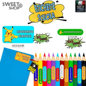ETICHETTE ADESIVE PVC PER LA SCUOLA PERSONALIZZATE 30 + 100 NOME PIKACHU SCUOLA - Picture 1 of 1