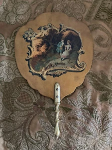19th Century Gold Painted Hand Fan with Antique Courting Scene - Picture 1 of 6