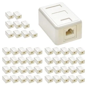 1 Port Cat.5E Keystone Jack Surface Mount Box with RJ45 Keystone Jack White 50Pk - Picture 1 of 6