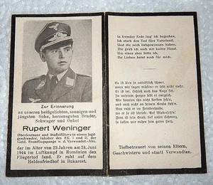 Sterbebild Rupert Weninger Oberleutnant. und Staffelführer siehe GOOGLE - Bild 1 von 2