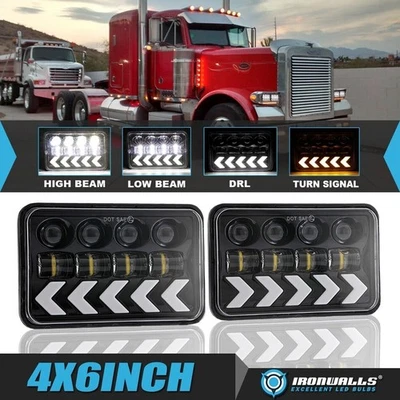 Par de faros LED de 4x6" para Peterbilt 357 359 378 379 señal de giro DRL alto/bajo Foto 1 de 4