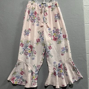 RARE EDITIONS Big Girl's 12 Pink Floral Semi Sheer Bell Bottom Capri Pants - Picture 1 of 9