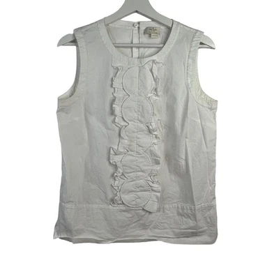 Blusa Kate Spade Talla 4 Top Vieira Volantes Plisada Frontal Blanco Algodón Popelina Foto 1 de 4