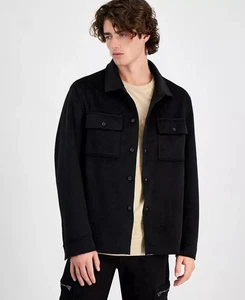 GUESS E9901 Men s Kingsley Felt Overshirt, Jet Black Size L - Picture 1 of 3
