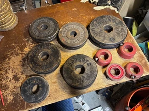 Vintage Roberts Langhantel Pfannkuchen Hantelscheibe Lot 1,25 2,5 5 Pfund gebraucht 32,5 Pfund insgesamt - Bild 1 von 4