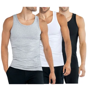 Pack de 3 camisetas interiores de hombre de algodón acanalado fino Tank Top camisa axila camisa M-3XL - Imagen 1 de 24
