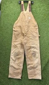 Carhartt Double Knee Overalls Mens 40x32 Carpenter Duck Canvas Workwear R06 BRN - Picture 1 of 11