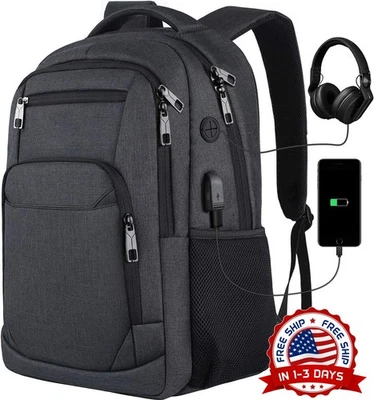Mochila para portátil de 15,6" con puerto de carga USB para viajes de negocios — 第 1/4 张图片