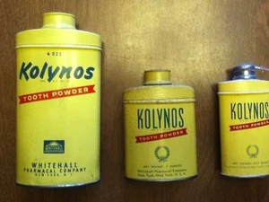 3 Vintage Ca 1940s Different Sizes Kolynos Tooth Powder Tins WWII Soldiers Used - Picture 1 of 2