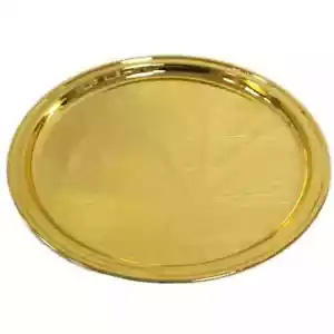 Heavy 16'' inch Large Gold Plated Indian Round Serving Tray Platter Cake, Drinks - Picture 1 of 1