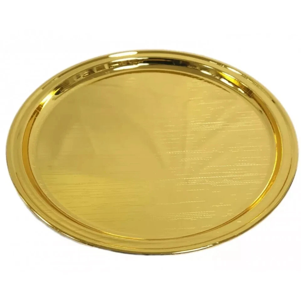 Heavy 16'' inch Large Gold Plated Indian Round Serving Tray Platter Cake, Drinks - Image 1 of 1