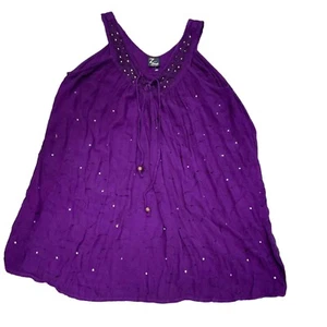 7island Tank Tunic Women One Sz Purple 100% Rayon Embroidered Sequins Sleeveless - Picture 1 of 9