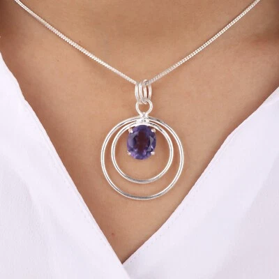 Colgante hecho a mano con piedras preciosas de iolita de plata de ley 925 de 1,65" para boda Foto 1 de 4