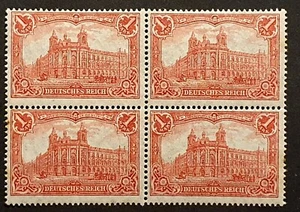 Germany Stamps 1916 1m Berlin GPO 25 Holes Rare Block of 4 MNH SG93B - Picture 1 of 3