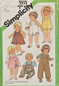 Toddler OVERALL/SHORTALLS/ROMPER/SUNDRESS/JUMPER (Sz.1) Vintage Simplicity 5333 - Picture 1 of 2