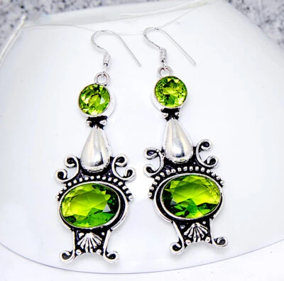 Ausgeprägte Damenohrringe Filled Sterling Silber 925  Edelstein Pridot Ohrringe  - Bild 1 von 2